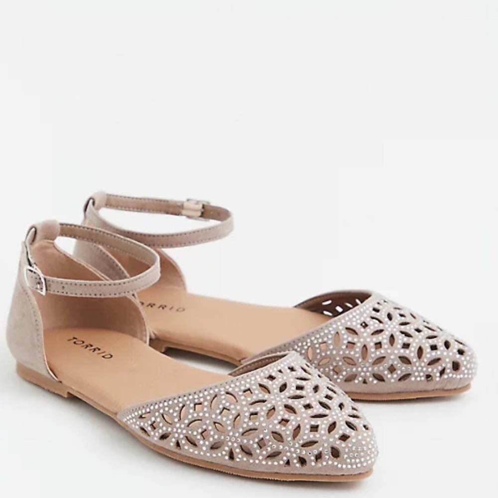 Torrid Faux Suede Taupe Embellished D’Orsay Flats